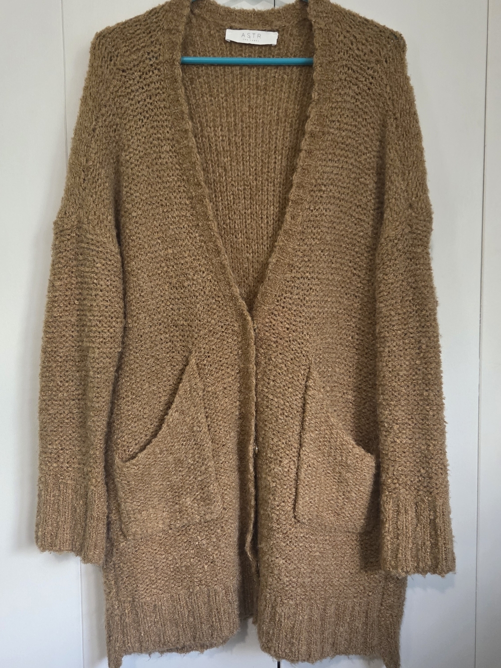 ASTR Open-Front Knit Cardigan in Camel Brown